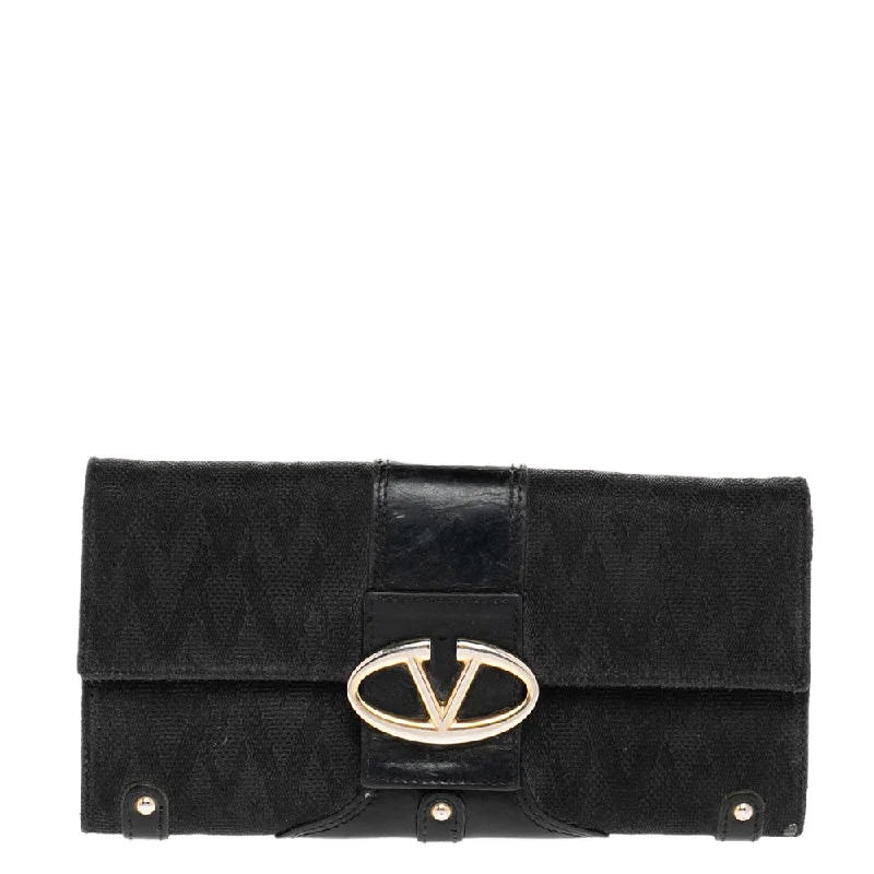 Women's money clip for left - handed users​Valentino Black Canvas And Leather Continental Wallet
