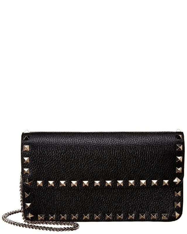 Women's money clip for a bridal party giftValentino Rockstud Grainy Leather Wallet On Chain Women's money clip for a bridal party giftValentino Rockstud Grainy Leather Wallet On Chain
