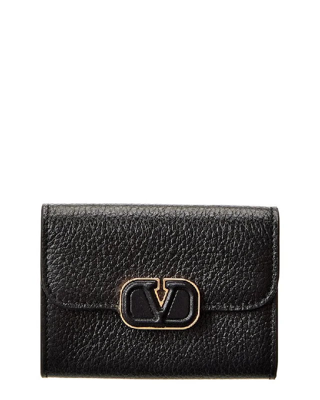Women's leather money clip with embossed design​Valentino VLogo Compact Leather Wallet