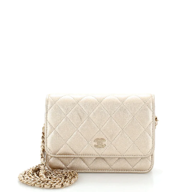 Women's money clip with a keychain attachmentWallet on Chain Quilted Metallic Lambskin Mini Women's money clip with a keychain attachmentWallet on Chain Quilted Metallic Lambskin Mini