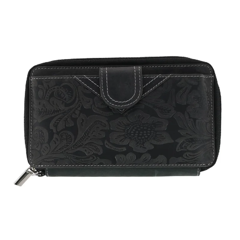 Women's money clip with a built - in card holderWomen's Embossed Floral Tooled Leather Wristlet Women's money clip with a built - in card holderWomen's Embossed Floral Tooled Leather Wristlet