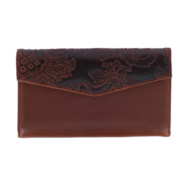 Women's money clip with a mirror on the back​Women's Tooled Leather Organizer Clutch