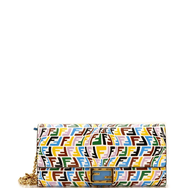 Women's money clip for a statement accessory look​x Sarah Coleman Baguette Continental Wallet on Chain Fish-Eye FF Embossed Leather