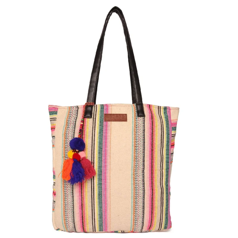 Medium - Sized Canvas Tote Bag in Navy Blue with Striped Pattern for a Nautical - Inspired LookOff White Womens Tote Bag Medium Size