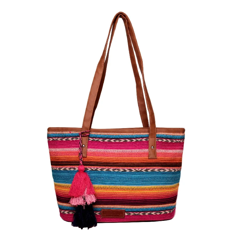 Large Capacity Genuine Leather Women's Tote Bag in Black for Work and CommutingMulti Acrylic Mini Shopper Bag With Tassels