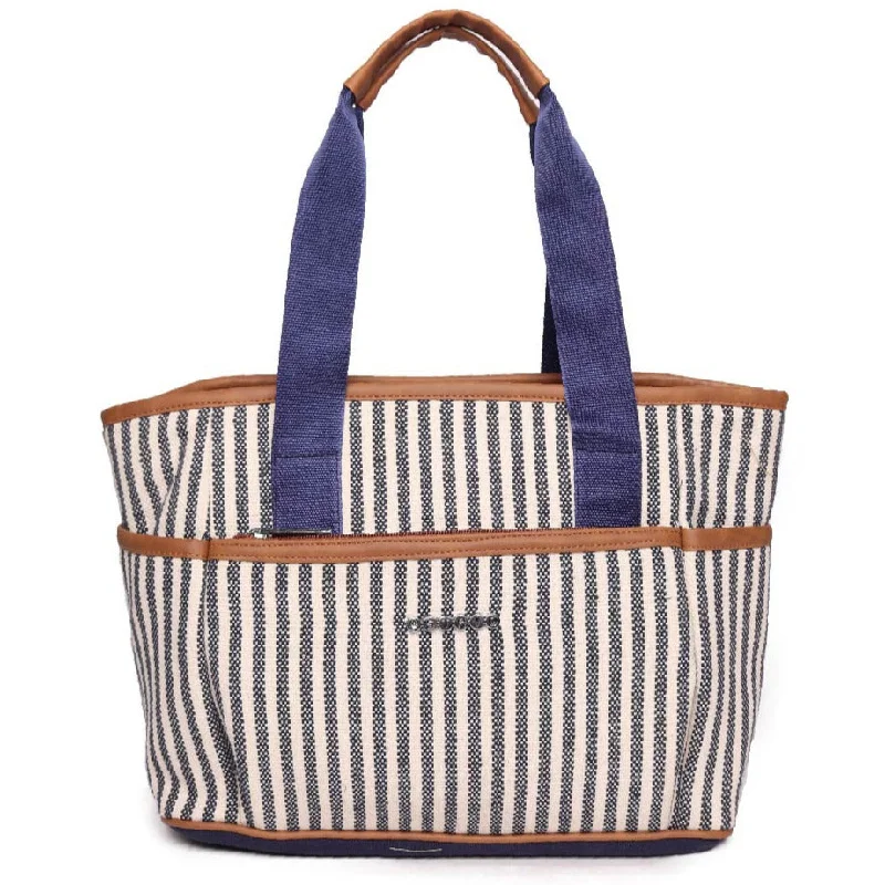 Women's Tote Bag with Zipper Closure in Red for Secure StorageNavy Stripe Dhurry With Nylon Webbing Handle Women's Tote Bag with Zipper Closure in Red for Secure StorageNavy Stripe Dhurry With Nylon Webbing Handle