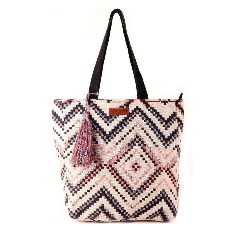Women's Tote Bag with Magnetic Closure in Orange for Easy Access on the GoWomen Aztec Multi Shopper Bag With Tassels
