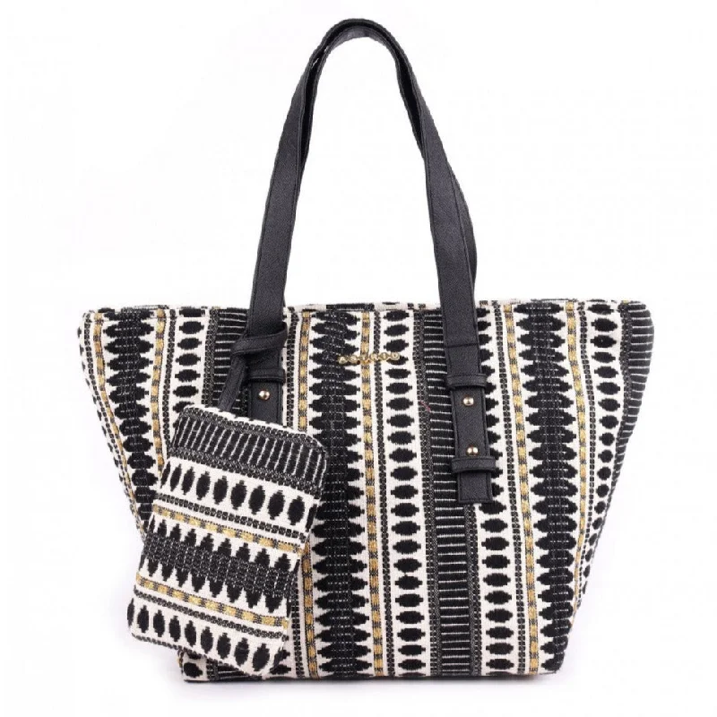 Faux Fur - Trimmed Tote Bag in White for a Cozy Winter LookWomen Black & White Textured Tote Bag With Coin Pouch