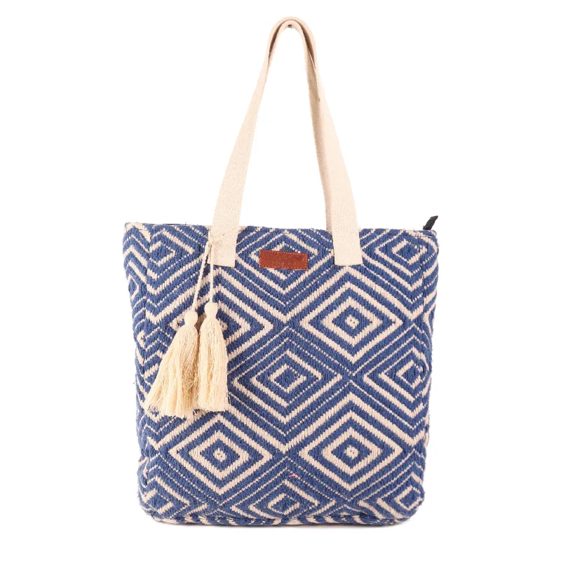 Linen Tote Bag in Natural Beige with Braided Details for a Rustic Summer EnsembleWomen Blue Diamond Shopper Bag With Tassels Linen Tote Bag in Natural Beige with Braided Details for a Rustic Summer EnsembleWomen Blue Diamond Shopper Bag With Tassels