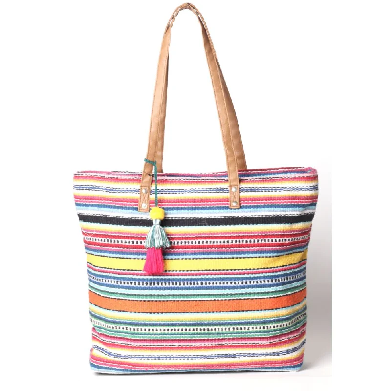 Geometric - Printed Tote Bag in Multicolor for a Contemporary and Trendy OutfitWomen Multi Jacquard Shopper Bag With Tassel