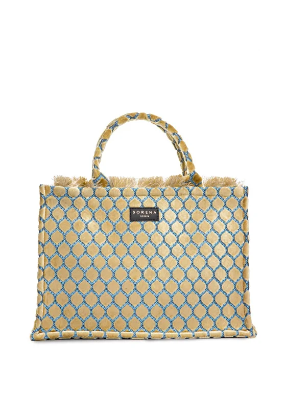 Faux Fur - Trimmed Tote Bag in White for a Cozy Winter LookSorena Athena Velvet Medium Tote Bag, Gold Faux Fur - Trimmed Tote Bag in White for a Cozy Winter LookSorena Athena Velvet Medium Tote Bag, Gold