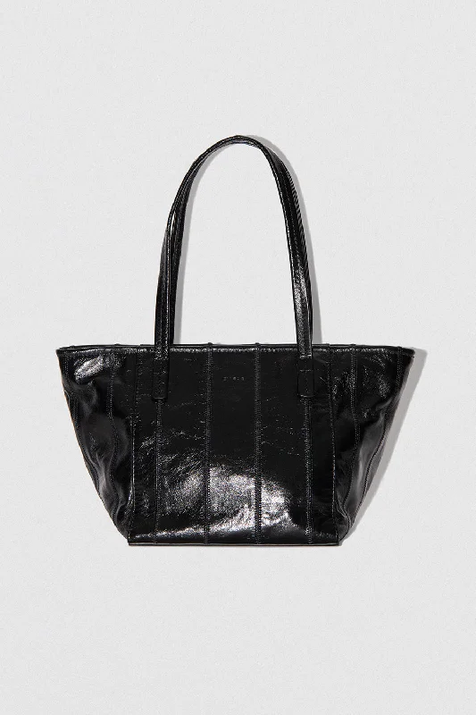 Tote Bag with Adjustable Shoulder Strap in Olive Green for Comfortable CarryingBar Tote Black Patchwork Creased Leather