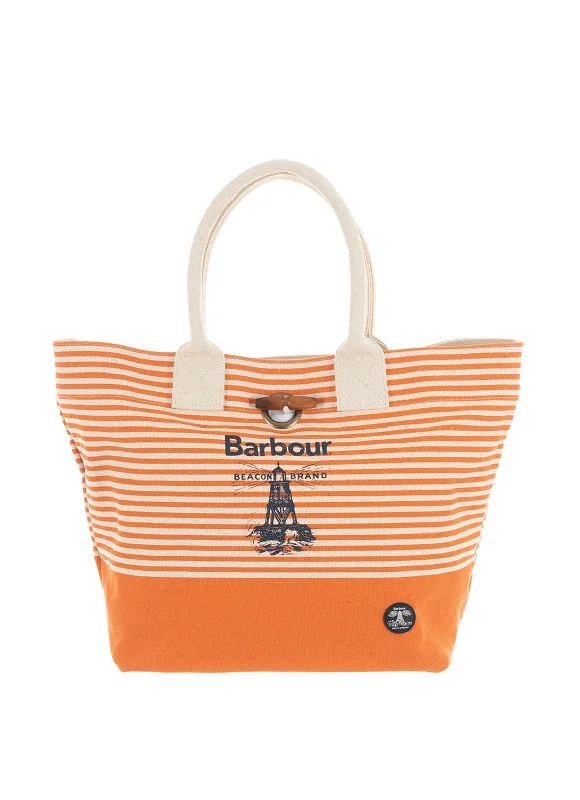 Oversized Jute Tote Bag in Natural Color with Rope Handles for a Beach VacationBarbour Beacon Beach Bag, Orange & Cream