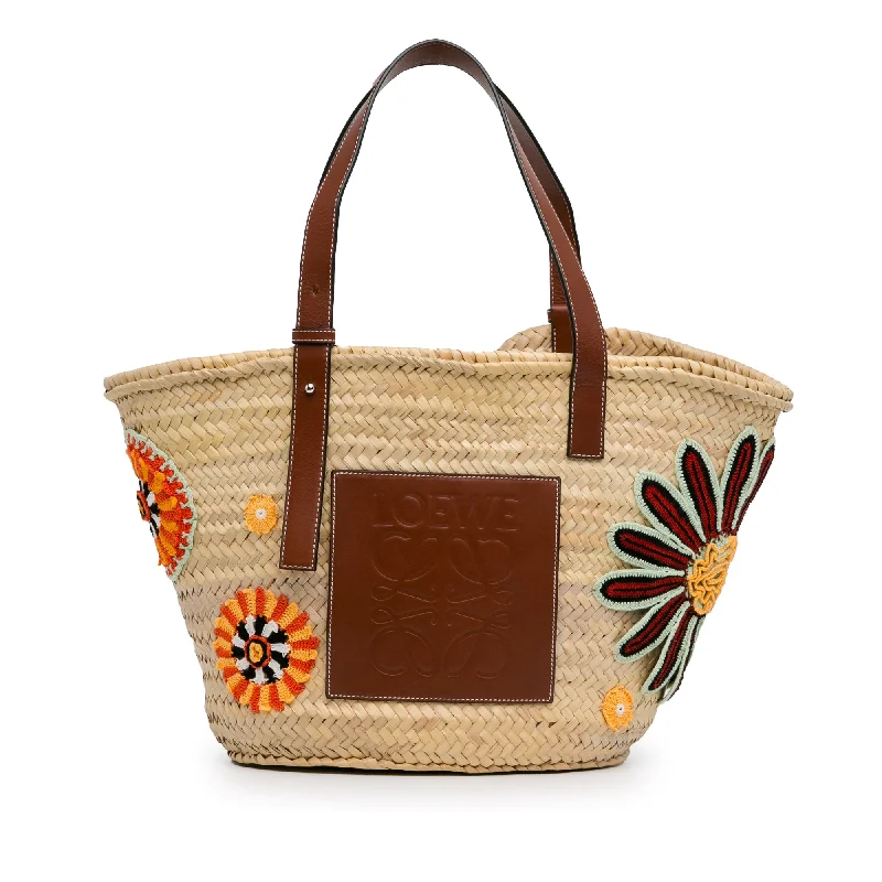 Linen Tote Bag in Natural Beige with Braided Details for a Rustic Summer EnsembleBrown LOEWE Large Floral Embroidered Raffia Basket Tote