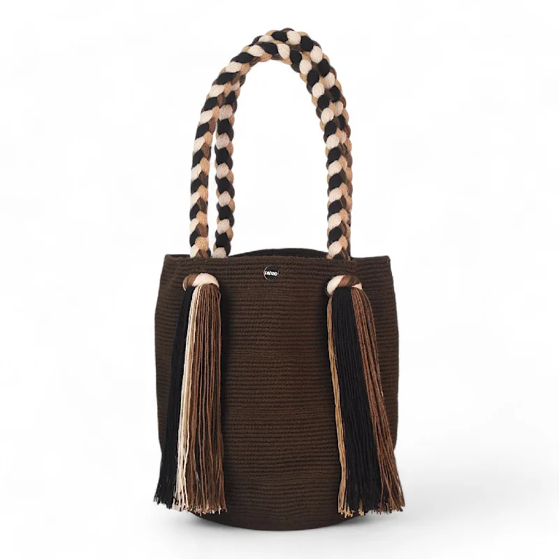 Embroidered Tote Bag in Beige with Floral Motifs for a Boho - Chic VibeHandmade Brown Tote Bag with Long Tassels