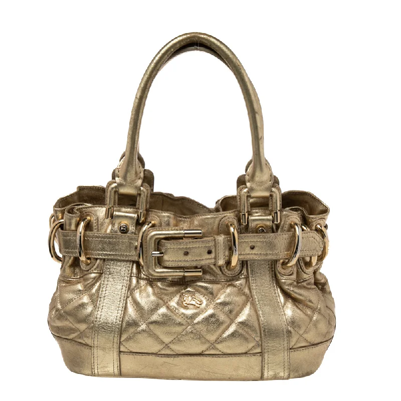 Women's Tote Bag with Detachable Pouch in Purple for Added ConvenienceBurberry Metallic Gold Quilted Patent Leather Beaton Tote