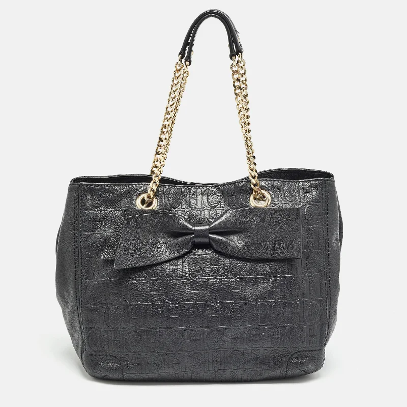 Medium - Sized Canvas Tote Bag in Navy Blue with Striped Pattern for a Nautical - Inspired LookCarolina Herrera Black Monogram Embossed Leather Audrey Tote Medium - Sized Canvas Tote Bag in Navy Blue with Striped Pattern for a Nautical - Inspired LookCarolina Herrera Black Monogram Embossed Leather Audrey Tote
