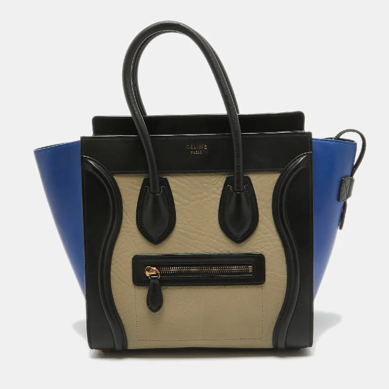 Women's Tote Bag with Detachable Pouch in Purple for Added ConvenienceCeline Tricolor Leather Micro Luggage Tote