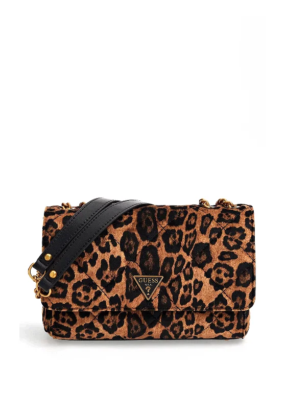 Large Capacity Genuine Leather Women's Tote Bag in Black for Work and CommutingGuess Cessily Quilted Leopard Print Shoulder Bag, Multi