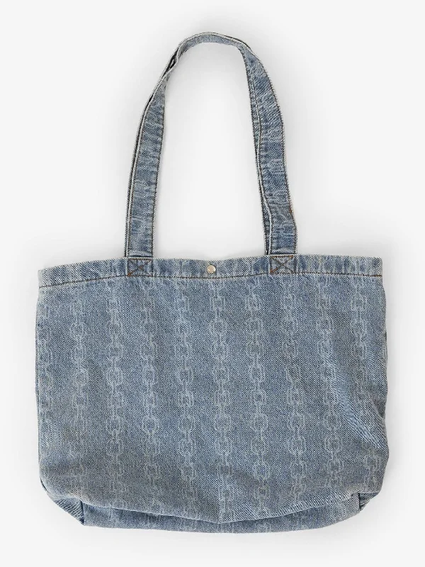 Women's Tote Bag with Inner Compartments in Gray for Organizing Everyday EssentialsChain Reaction Denim Tote - Faded Rinse Indigo Women's Tote Bag with Inner Compartments in Gray for Organizing Everyday EssentialsChain Reaction Denim Tote - Faded Rinse Indigo