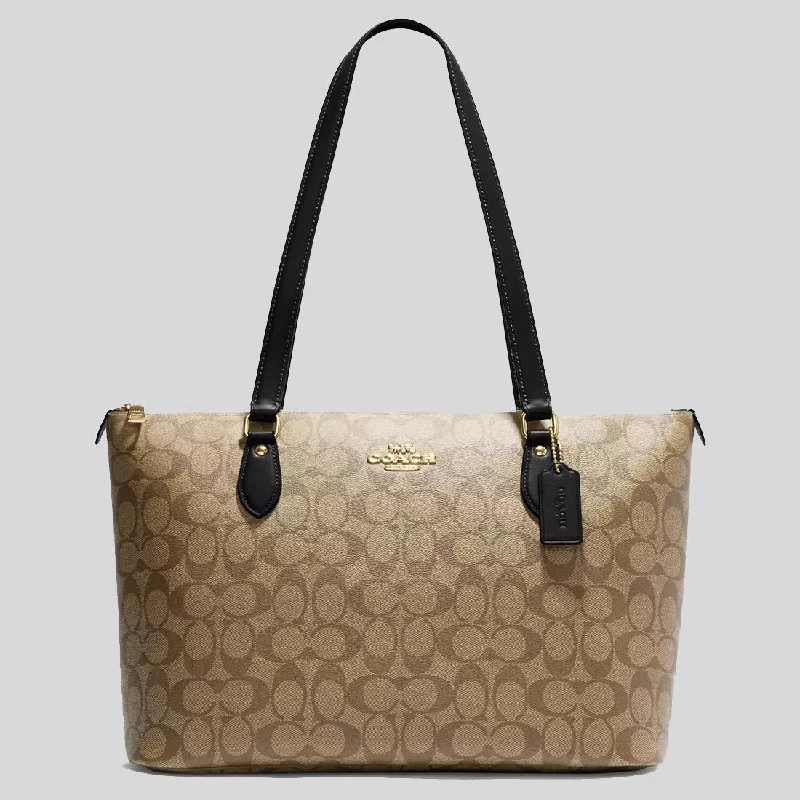 Women's Tote Bag with Inner Compartments in Gray for Organizing Everyday EssentialsCOACH Gallery Tote Bag In Signature Canvas Khaki/Black CS187 Women's Tote Bag with Inner Compartments in Gray for Organizing Everyday EssentialsCOACH Gallery Tote Bag In Signature Canvas Khaki/Black CS187