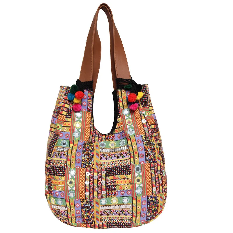 Tote Bag with RFID - Blocking Pocket in Black for Protecting Your Cards and InformationASTRID Multi Color Printed Hobo Bags With Hand Embroidery Tote Bag with RFID - Blocking Pocket in Black for Protecting Your Cards and InformationASTRID Multi Color Printed Hobo Bags With Hand Embroidery