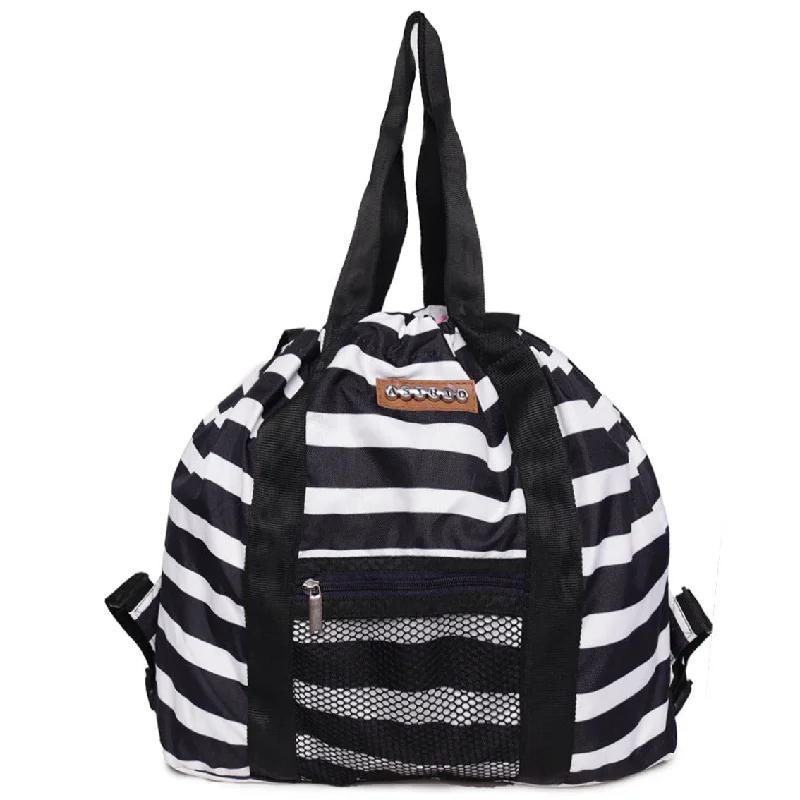Faux Fur - Trimmed Tote Bag in White for a Cozy Winter LookOversize Tote Cum Backpack Stripe Print On Polyester Fabric, Faux Fur - Trimmed Tote Bag in White for a Cozy Winter LookOversize Tote Cum Backpack Stripe Print On Polyester Fabric,