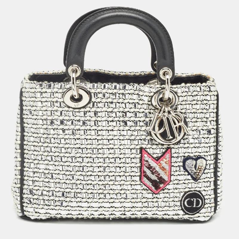 Faux Fur - Trimmed Tote Bag in White for a Cozy Winter LookDior Black/silver Tweed And Leather Small Diorissimo Patch Tote