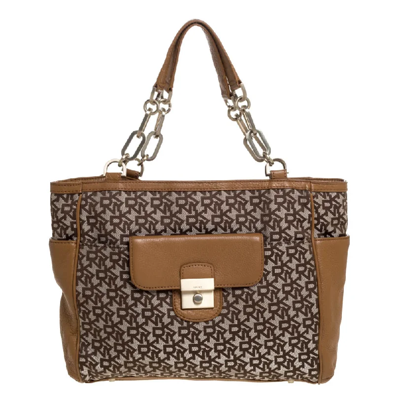 Women's Printed Tote Bag in Floral Patterns for a Spring - Themed Shopping TripDkny Beige/tan Signature Canvas And Leather Tote