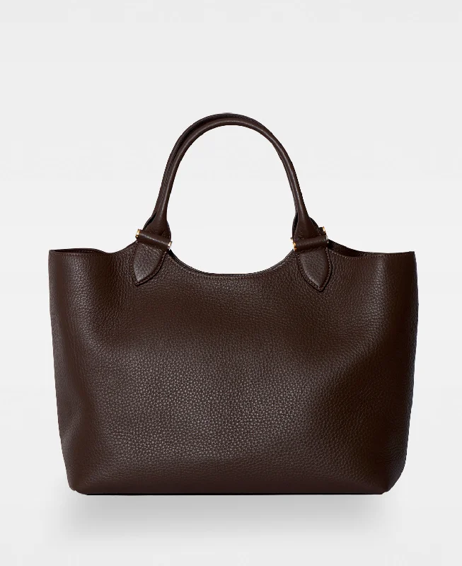 Metallic Tote Bag in Rose Gold with Chain Handles for a Glamorous Night OutELOUISE big tote - Mocha