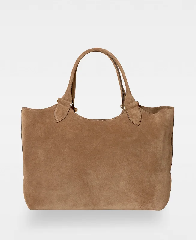 Women's Tote Bag with Inner Compartments in Gray for Organizing Everyday EssentialsELOUISE big tote - Suede Tan