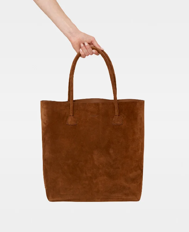 Women's Tote Bag with Detachable Pouch in Purple for Added ConvenienceELSA plain tote - Suede Cognac