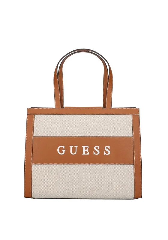 Metallic Tote Bag in Rose Gold with Chain Handles for a Glamorous Night OutGuess Salford Tote Bag, Natural Cognac