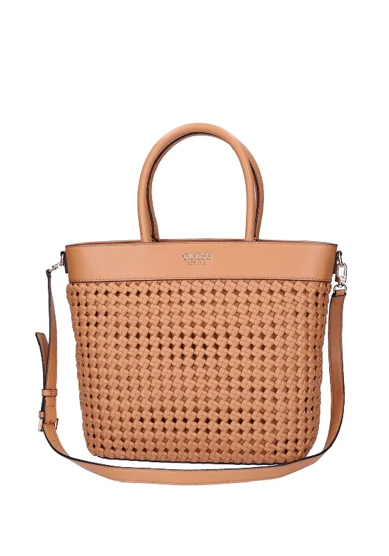 Large Capacity Genuine Leather Women's Tote Bag in Black for Work and CommutingGuess Sicilia Braided Tote Bag, Cognac