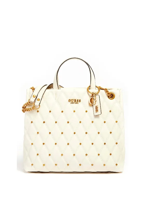 Women's Printed Tote Bag in Floral Patterns for a Spring - Themed Shopping TripGuess Triana Studded Shopper Bag, Ivory