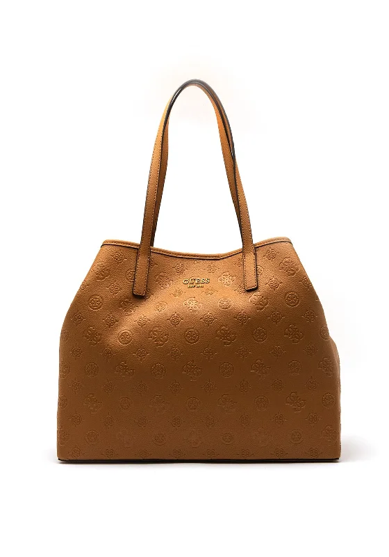 Women's Tote Bag with Inner Compartments in Gray for Organizing Everyday EssentialsGuess Vikky Large Logo Print Tote Bag, Caramel