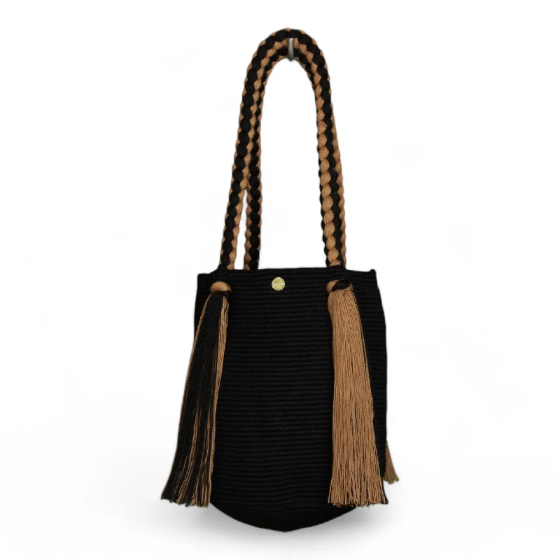 Monogrammed Tote Bag in Brown Leather with Personalized Initials for a Custom and Elegant TouchHandmade Black and Beige Tote Bag With Long Tassels