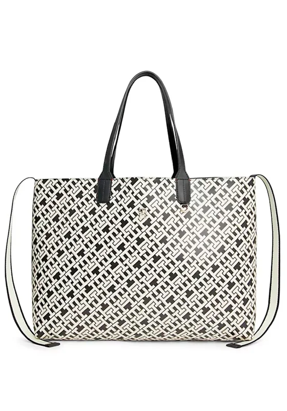 Medium - Sized Canvas Tote Bag in Navy Blue with Striped Pattern for a Nautical - Inspired LookTommy Hilfiger Iconic Monogram Tote Bag, Black Medium - Sized Canvas Tote Bag in Navy Blue with Striped Pattern for a Nautical - Inspired LookTommy Hilfiger Iconic Monogram Tote Bag, Black