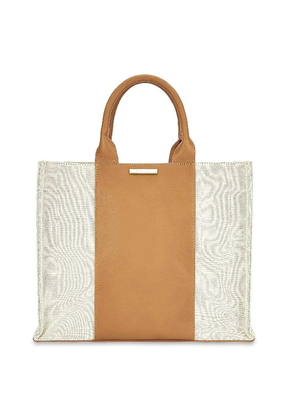 Monogrammed Tote Bag in Brown Leather with Personalized Initials for a Custom and Elegant TouchKatie Loxton Amalfi Large Canvas Tote Bag, Cream & Light Brown