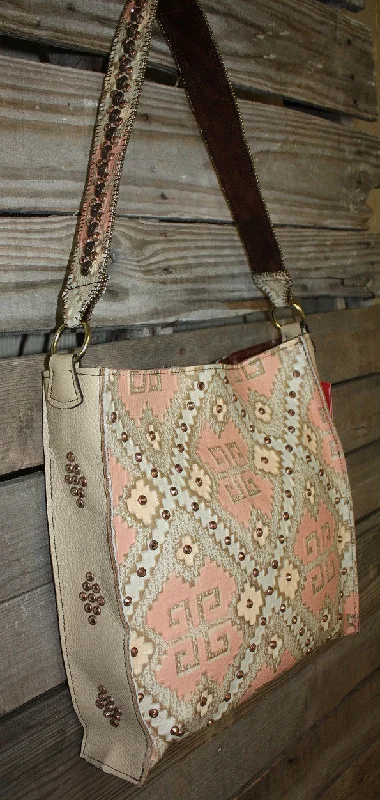 Large Capacity Genuine Leather Women's Tote Bag in Black for Work and CommutingKurtMen Box Tote with Santa Fe Coral and Platinum Embossed Aztec Large Capacity Genuine Leather Women's Tote Bag in Black for Work and CommutingKurtMen Box Tote with Santa Fe Coral and Platinum Embossed Aztec