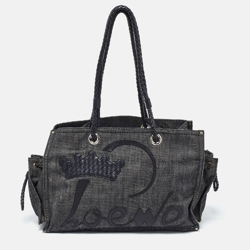 Women's Printed Tote Bag in Floral Patterns for a Spring - Themed Shopping TripLoewe Black Denim And Leather Logo Shopper Tote Women's Printed Tote Bag in Floral Patterns for a Spring - Themed Shopping TripLoewe Black Denim And Leather Logo Shopper Tote