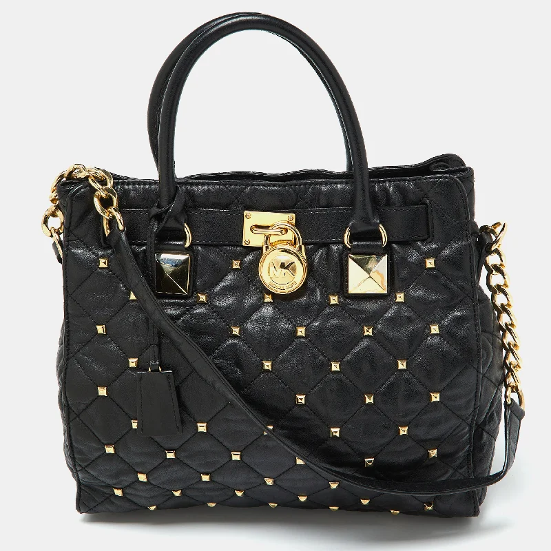 Faux Fur - Trimmed Tote Bag in White for a Cozy Winter LookMichael Kors Black Leather Large Studded Hamilton North South Tote Faux Fur - Trimmed Tote Bag in White for a Cozy Winter LookMichael Kors Black Leather Large Studded Hamilton North South Tote
