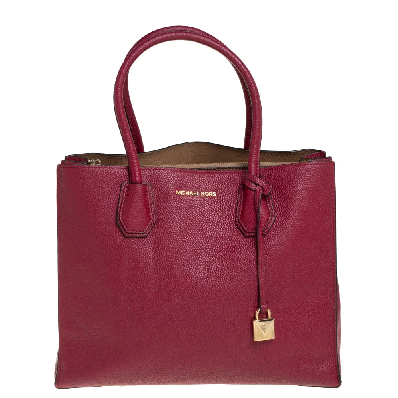 Small Vegan Leather Tote Bag in Blush Pink with Gold - Tone Hardware for a Feminine and Stylish AccessoryMichael Kors Burgundy Grained Leather Large Mercer Tote