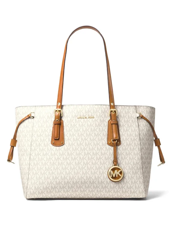 Women's Tote Bag with Zipper Closure in Red for Secure StorageMICHAEL Michael Kors Voyager Medium Tote Bag, Vanilla