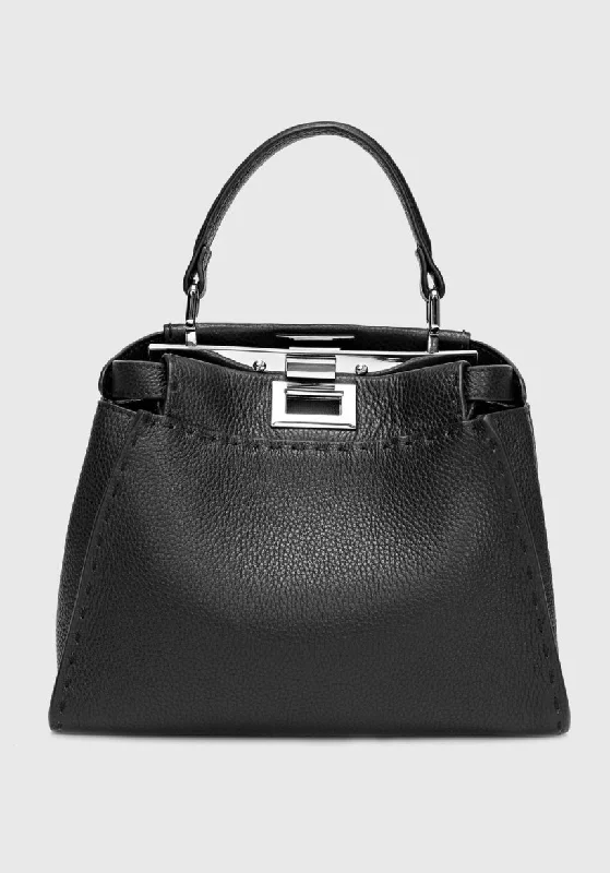 Large Capacity Genuine Leather Women's Tote Bag in Black for Work and CommutingPebbled Leather Peekaboo bag Large Capacity Genuine Leather Women's Tote Bag in Black for Work and CommutingPebbled Leather Peekaboo bag