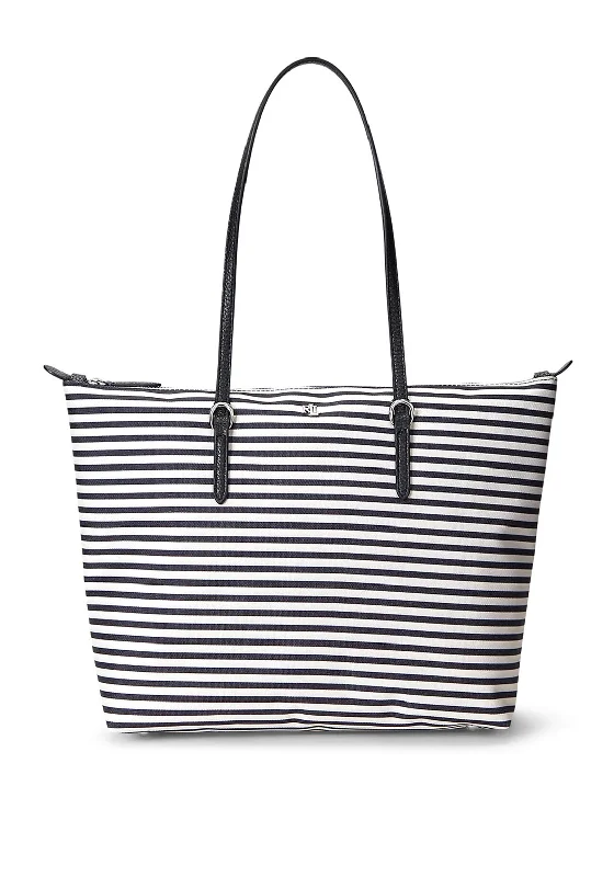 Embroidered Tote Bag in Beige with Floral Motifs for a Boho - Chic VibeRalph Lauren Keaton Striped Oxford Medium Tote Bag, Lierna Stripe & Black Embroidered Tote Bag in Beige with Floral Motifs for a Boho - Chic VibeRalph Lauren Keaton Striped Oxford Medium Tote Bag, Lierna Stripe & Black