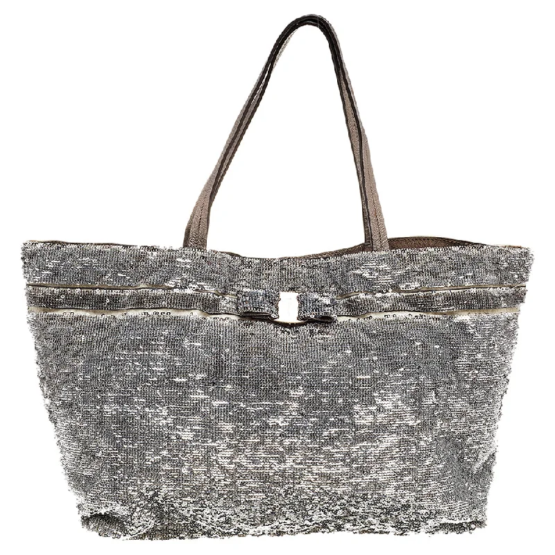 Women's Tote Bag with Inner Compartments in Gray for Organizing Everyday EssentialsSalvatore Ferragamo Sequins And Nylon Tote Women's Tote Bag with Inner Compartments in Gray for Organizing Everyday EssentialsSalvatore Ferragamo Sequins And Nylon Tote