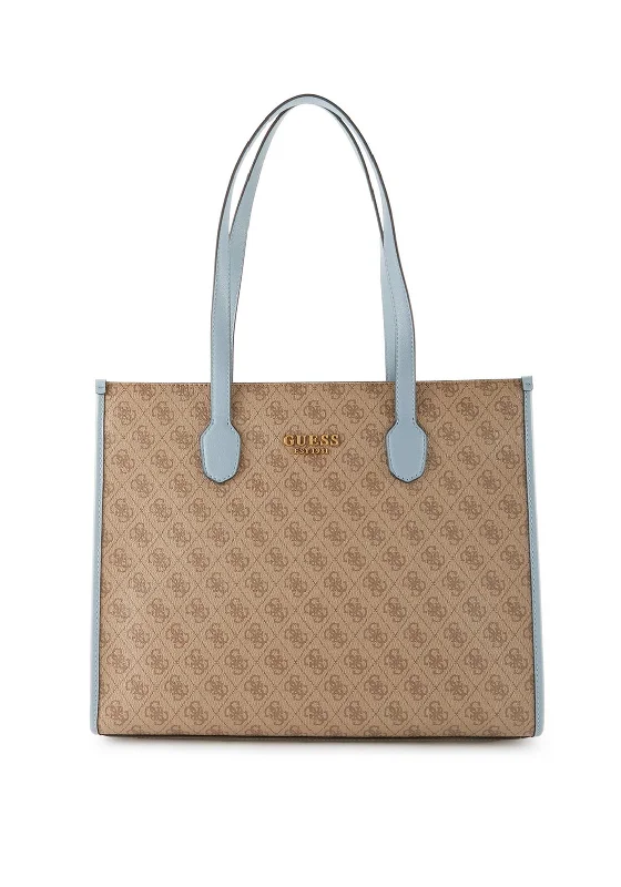 Quilted Tote Bag in Cream with Silver Hardware for a Classic and Sophisticated StyleGuess Silvana Girlfriend Large Tote, Latte Logo Quilted Tote Bag in Cream with Silver Hardware for a Classic and Sophisticated StyleGuess Silvana Girlfriend Large Tote, Latte Logo