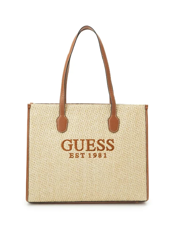 Monogrammed Tote Bag in Brown Leather with Personalized Initials for a Custom and Elegant TouchGuess Silvana Girlfriend Large Tote, Natural Monogrammed Tote Bag in Brown Leather with Personalized Initials for a Custom and Elegant TouchGuess Silvana Girlfriend Large Tote, Natural