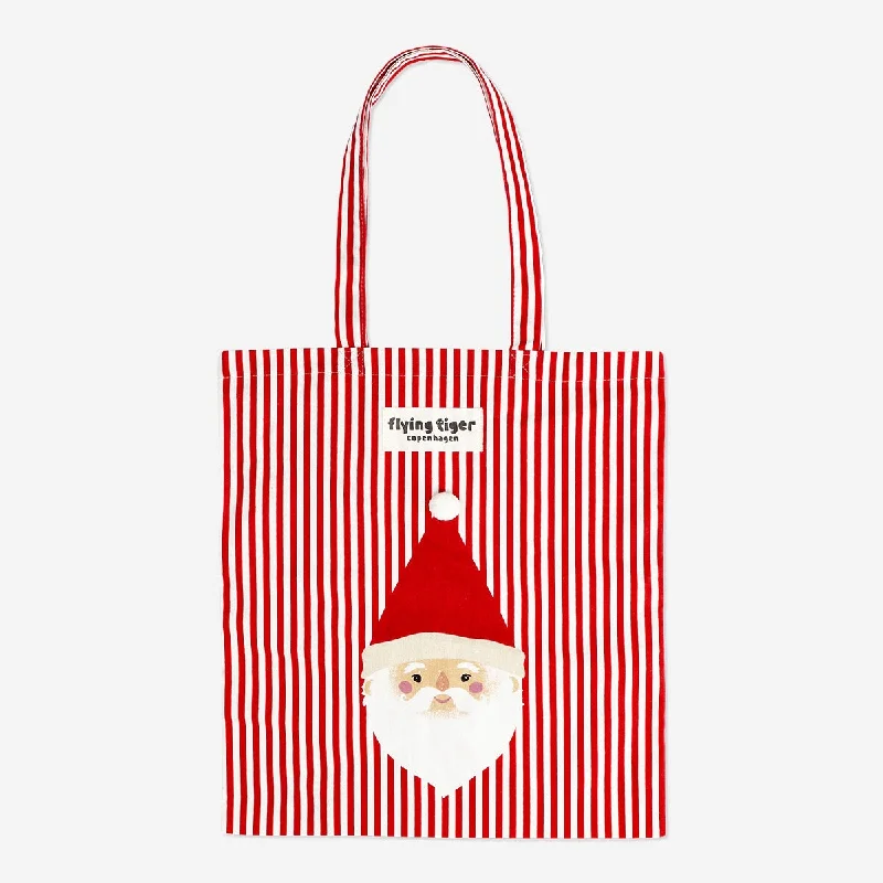 Women's Printed Tote Bag in Floral Patterns for a Spring - Themed Shopping TripStriped tote bag with santa's face Women's Printed Tote Bag in Floral Patterns for a Spring - Themed Shopping TripStriped tote bag with santa's face